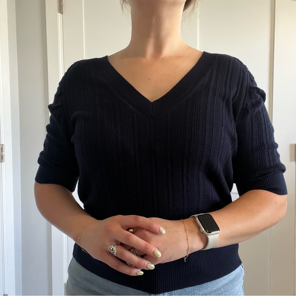 White House Black Market Deep Blue V-Neck Sweater - Medium
